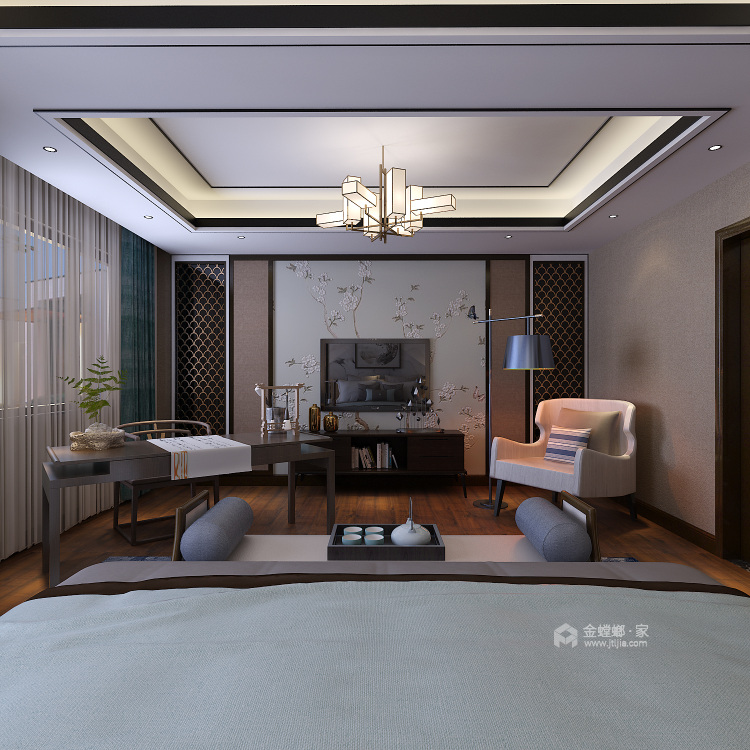 新中式做成这样，简而不凡-卧室效果图及设计说明
