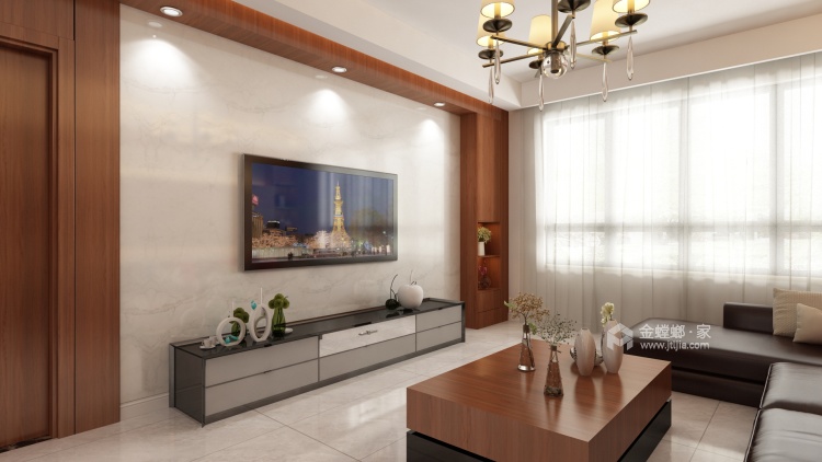 140㎡现代三居，经典暖色调-客厅效果图及设计说明