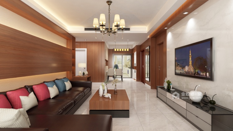 140㎡现代三居，经典暖色调-客厅效果图及设计说明