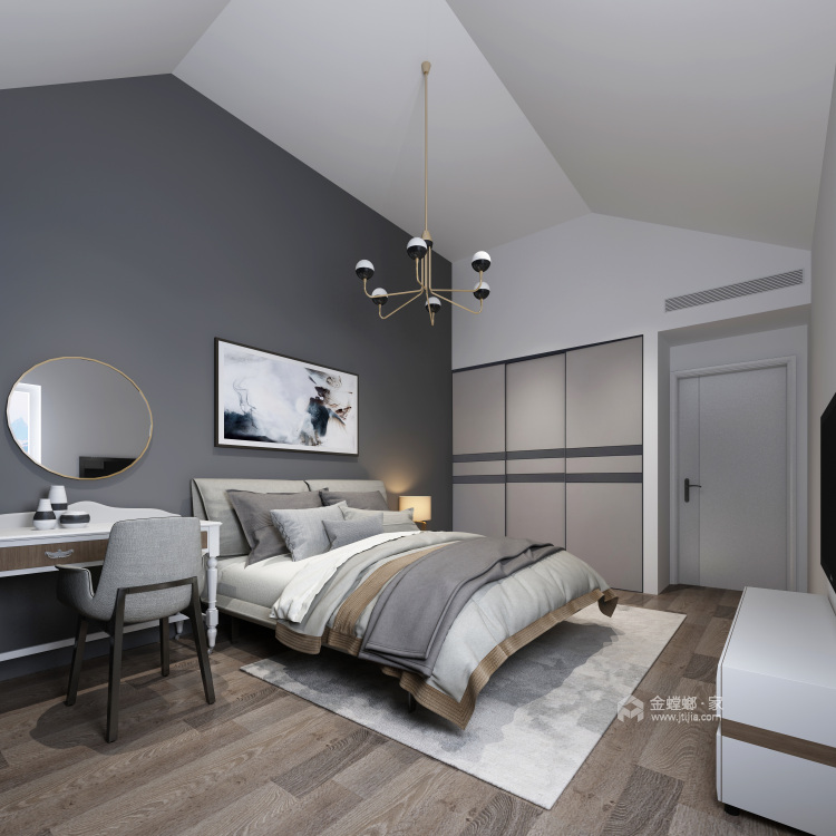 舒适与简单并存的现代简约风大宅-卧室效果图及设计说明
