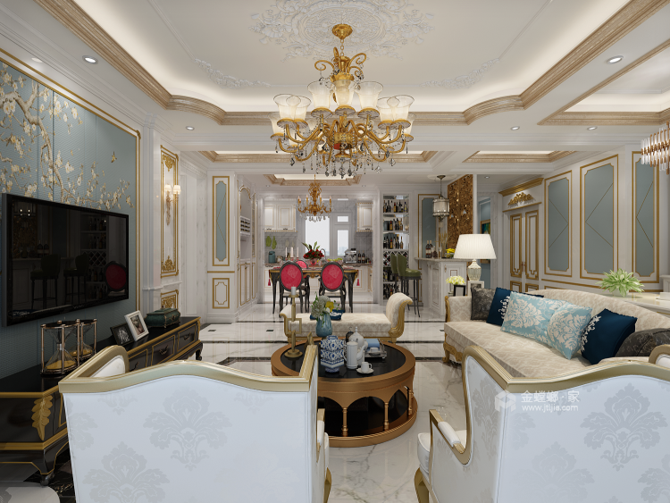 146㎡法式三室，打造与众不同的时尚感-客厅效果图及设计说明