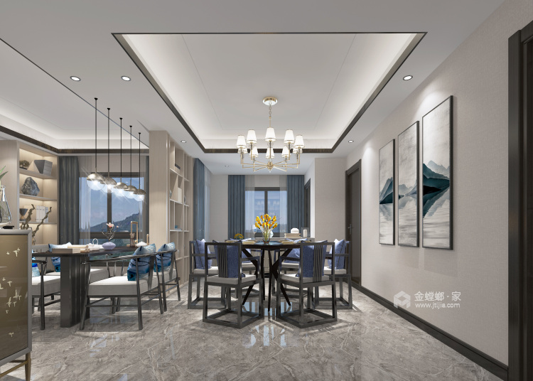 石湖华城新中式180㎡装修精美图-餐厅效果图及设计说明