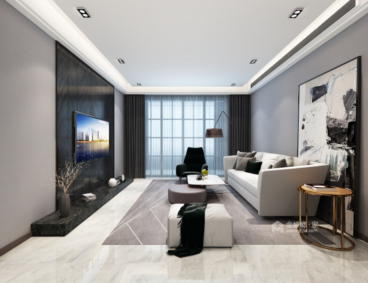 亮色点缀黑白灰的家-客厅效果图及设计说明