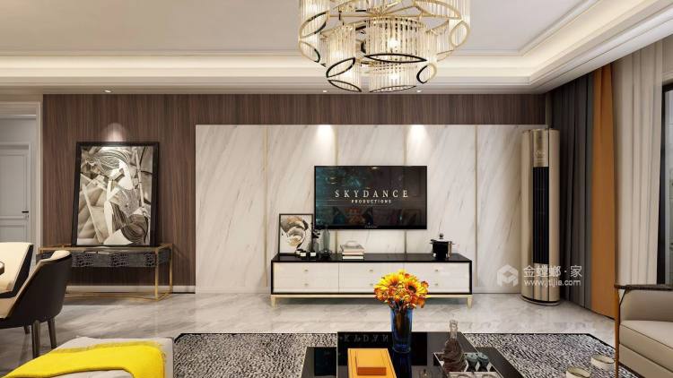 170平金御华府现代风格-奶咖色的现代风，让空间更具时尚感-客厅效果图及设计说明