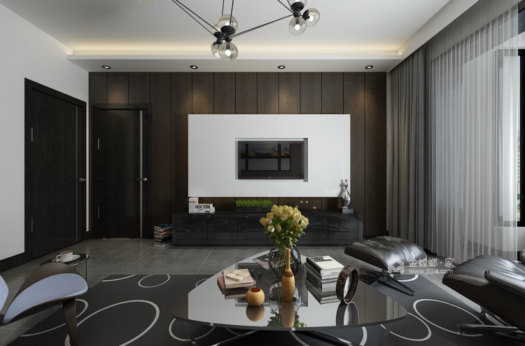 98平米现代黑白灰，勾勒简约气质-客厅效果图及设计说明