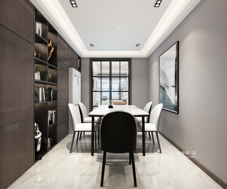 亮色点缀黑白灰的家-餐厅效果图及设计说明