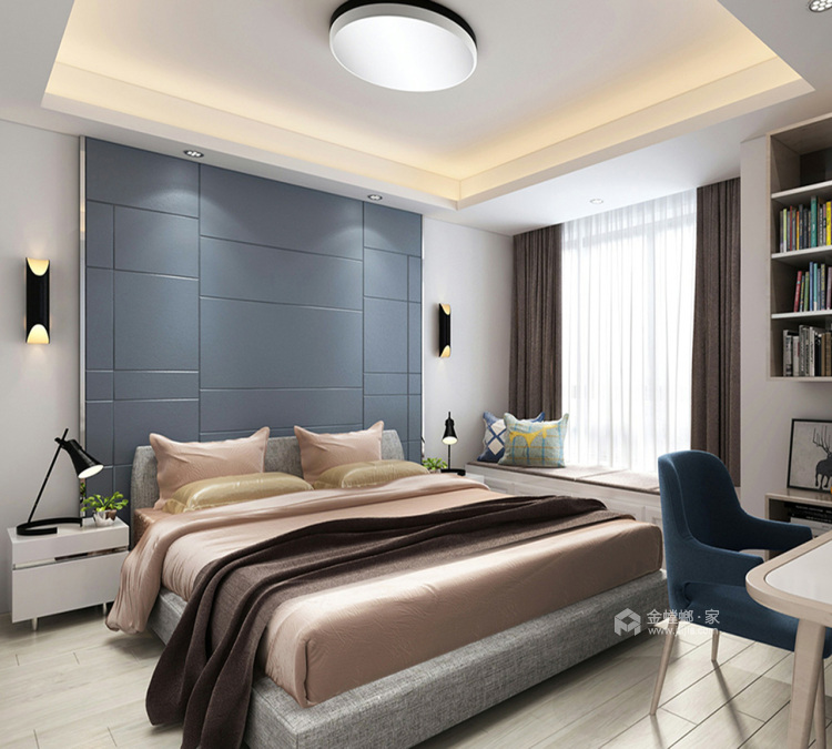 温润宝蓝色的家-卧室效果图及设计说明