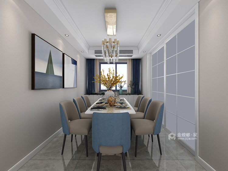温润宝蓝色的家-餐厅效果图及设计说明