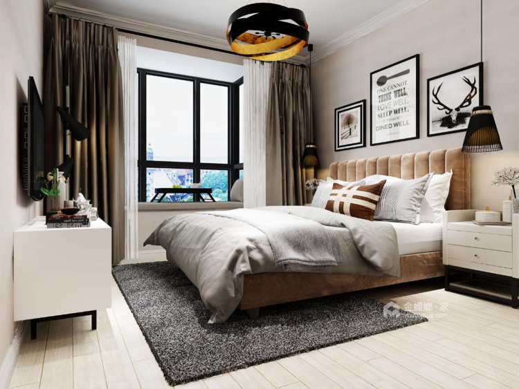 暖色调淡雅婚房-卧室效果图及设计说明