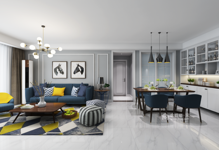 黑白灰时尚简练的家-客厅效果图及设计说明