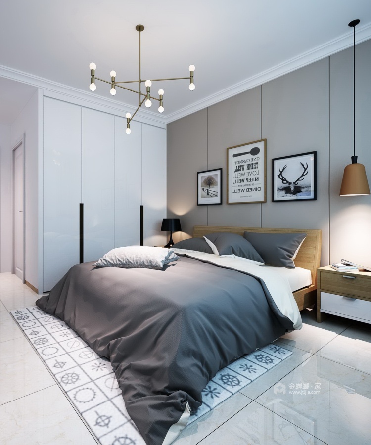 邦泰北区91㎡现代风格设计精美图-卧室效果图及设计说明