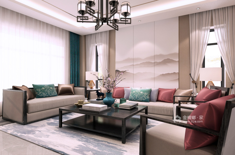 低调大气简约新中式风格，家里看着太舒适了-客厅效果图及设计说明