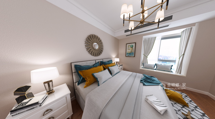 世贸滨江154㎡美式风格设计图-卧室效果图及设计说明