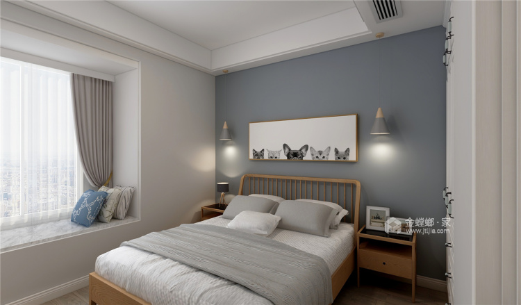 灰色调的北欧风简洁、木质感-卧室效果图及设计说明