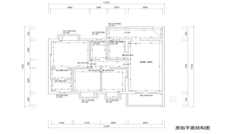 原木色110㎡三室，暖阳下的大三居-业主需求&原始结构图