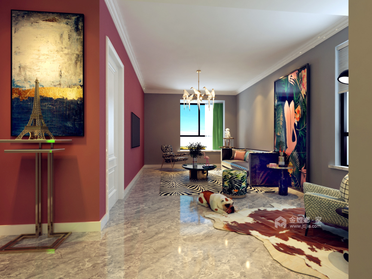 大胆用色点亮单调生活，让家更温馨-客厅效果图及设计说明