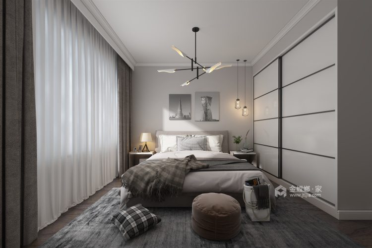 黑白灰搭配出的多彩家居生活-卧室效果图及设计说明