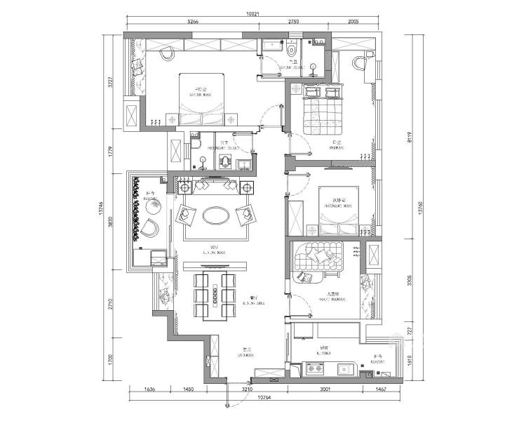 四室现代风格，满载四世同堂之幸福生活-平面设计图及设计说明