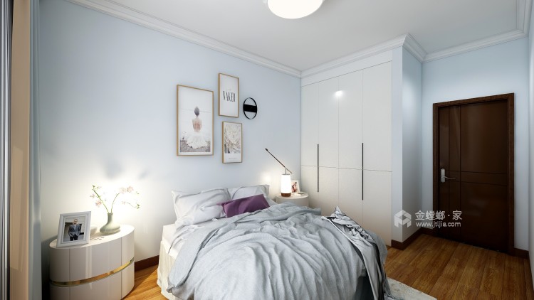 爵士白地砖配灰色墙纸，打造时尚简约空间-卧室效果图及设计说明
