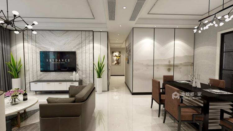 爵士白地砖配灰色墙纸，打造时尚简约空间-客厅效果图及设计说明