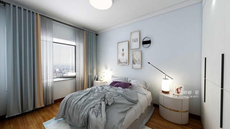 爵士白地砖配灰色墙纸，打造时尚简约空间-卧室效果图及设计说明