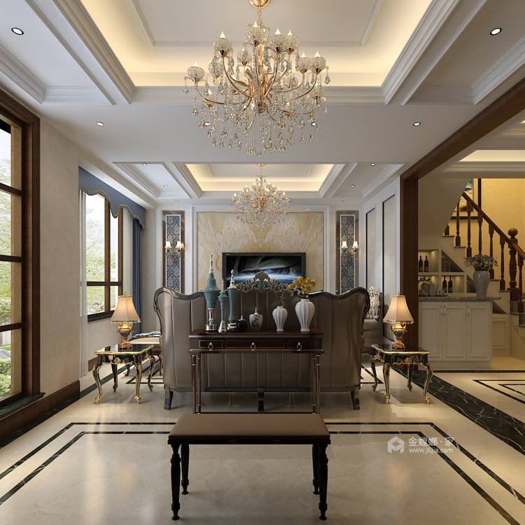 满足一家更高要求，230大平层雅致轻奢欧式值得拥有-客厅效果图及设计说明