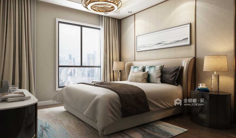 白墨色为主调的新中式-卧室效果图及设计说明