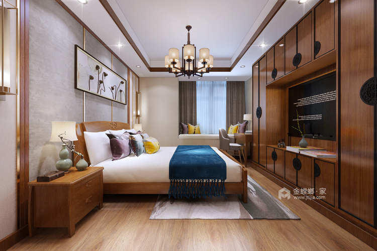 胡桃色，新中式的经典-卧室效果图及设计说明