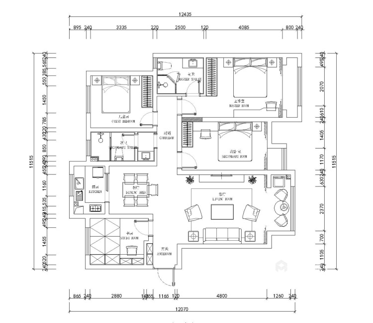 143m²新中式之家，尽显书香之气-平面布置图