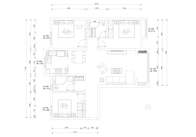 132平动静分离现代摩登之家-平面设计图及设计说明