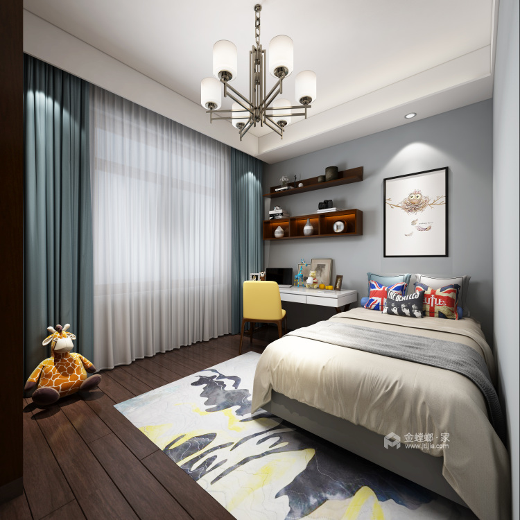 不乏色彩的新中式风格之家，让家个性而惬意-卧室效果图及设计说明