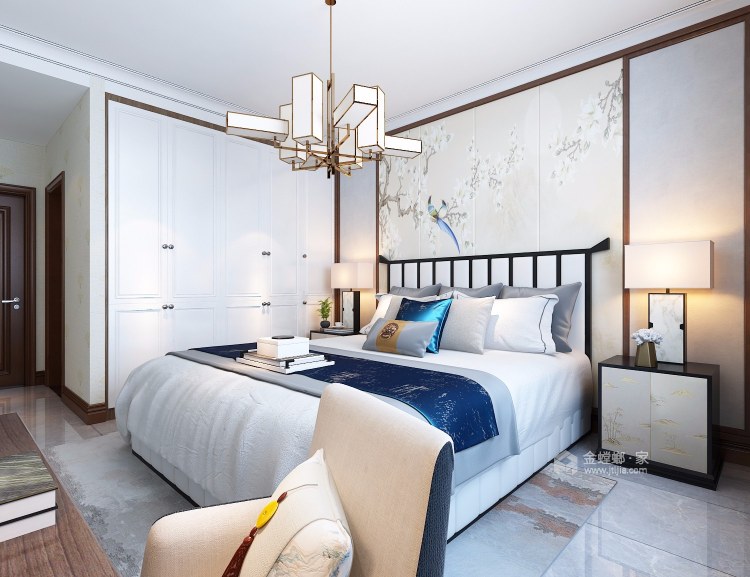 150㎡的轻奢新中式生活-卧室效果图及设计说明