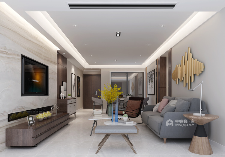 120平现代简约风，舒适明亮，温馨且简单-客厅效果图及设计说明