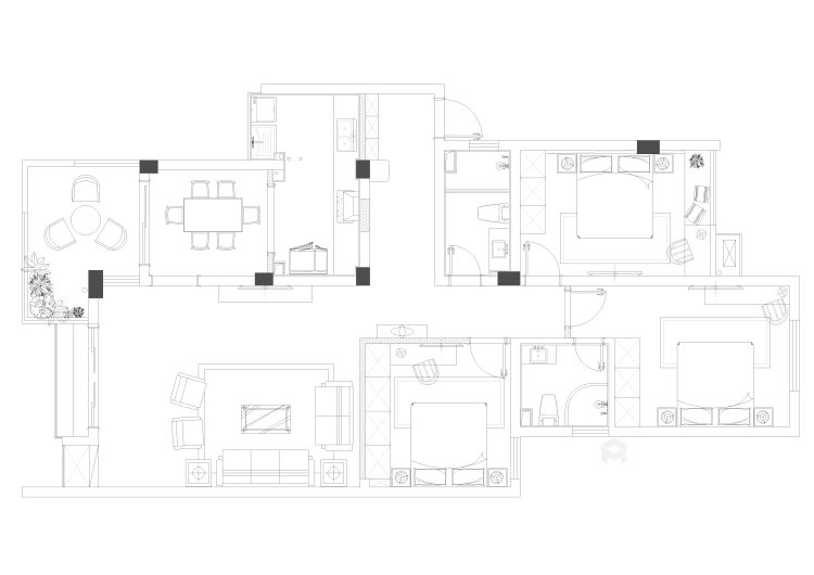 128平三室两厅两卫后现代风格-平面设计图及设计说明