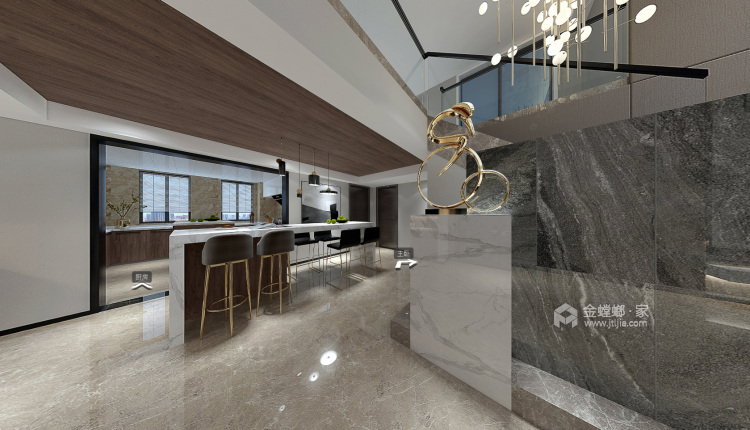 200平双层复式深色现代风格-餐厅效果图及设计说明