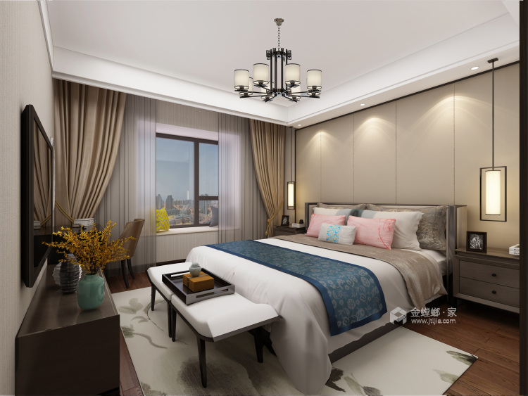 通透明亮的新中式风-卧室效果图及设计说明