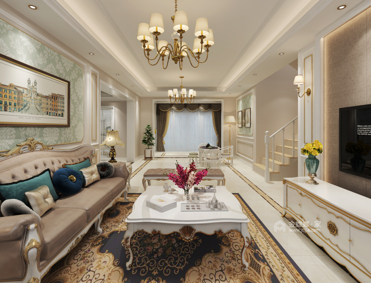 262平欧式豪华美宅，让父母享受天伦之乐-客厅效果图及设计说明