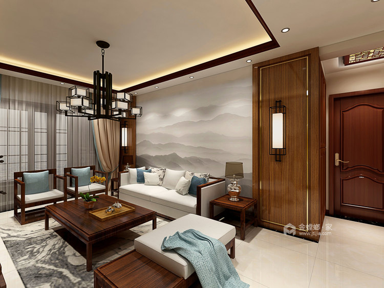 115平新中式，平和内敛、古朴端庄的优雅生活-客厅效果图及设计说明