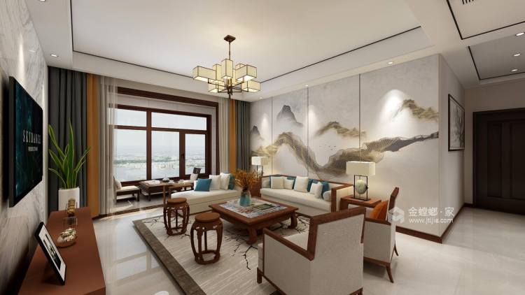 新中式温馨四室美宅-客厅效果图及设计说明