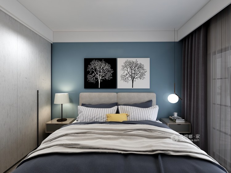 用湖蓝色调出90后 喜欢的90平小两居性冷淡风-卧室效果图及设计说明