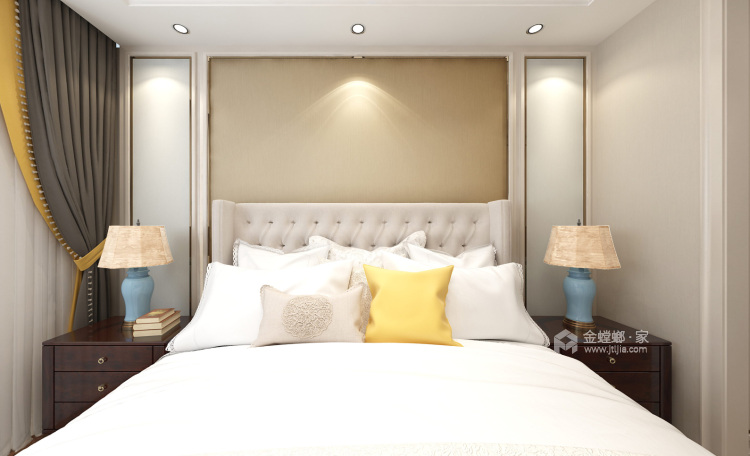 咖啡色基调的美式大平层，温馨舒适-卧室效果图及设计说明