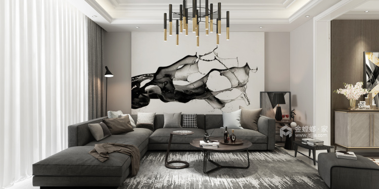 黑白灰如何装出现代时尚的家-客厅效果图及设计说明