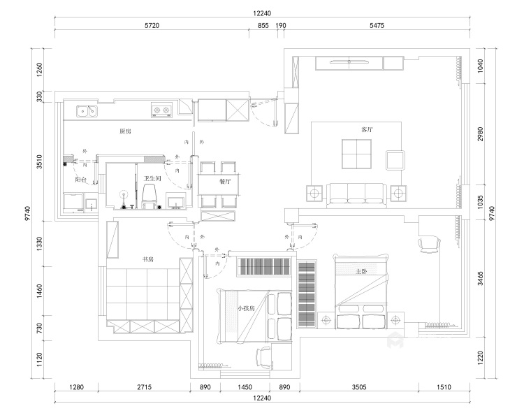 100平现代温暖的家-平面布置图