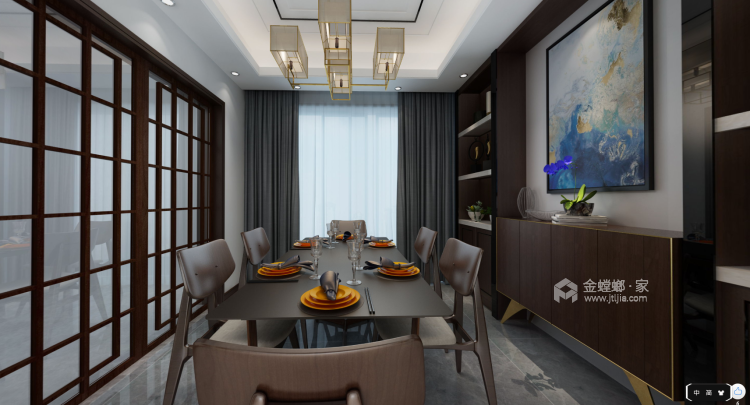 浓墨淡雅，4居新中式-餐厅效果图及设计说明