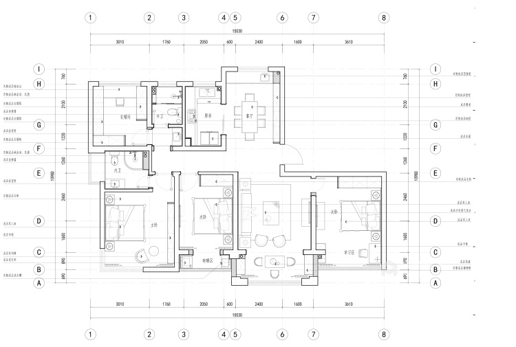 明珠城143平美式装修设计效果图-平面设计图及设计说明