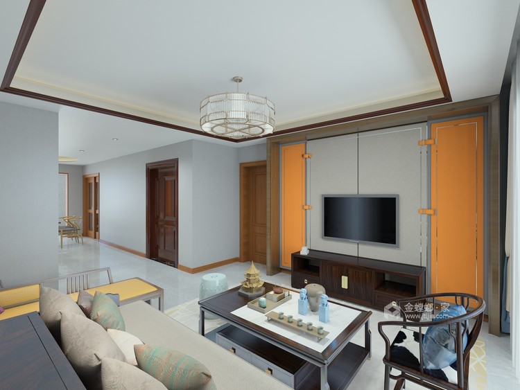经典舒适新中式，厚重与现代的碰撞-客厅效果图及设计说明
