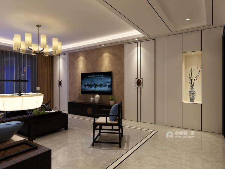 240平新中式，像诗中一样的生活-客厅效果图及设计说明