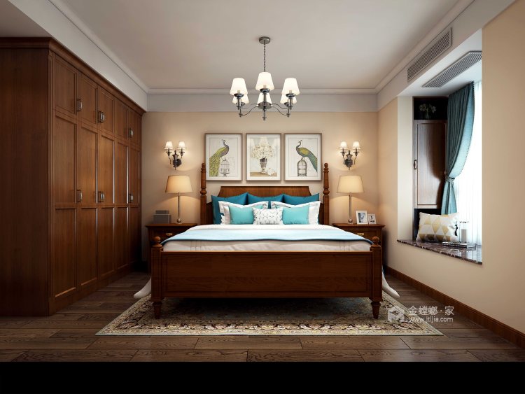 稳重优雅的美式古典风格-卧室效果图及设计说明