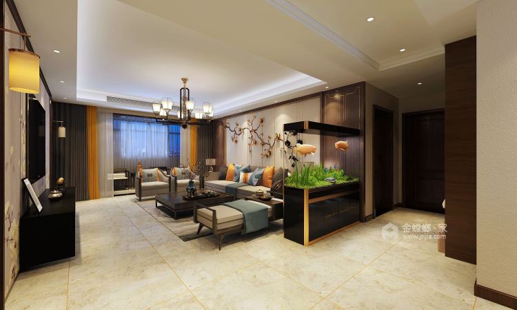 古典优雅与简约大气的新中式-客厅效果图及设计说明