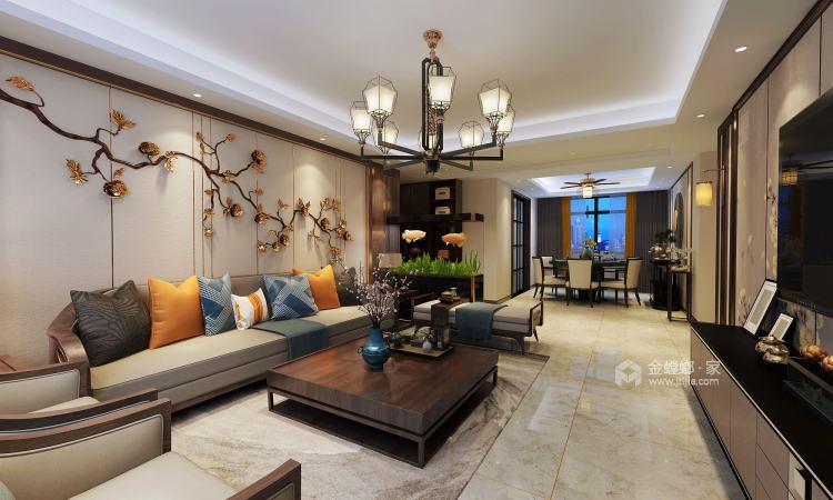 古典优雅与简约大气的新中式-客厅效果图及设计说明